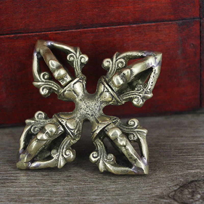 Buddha Stones Nepal Handmade 5 Prong Double Dorje Copper Strength Vajra