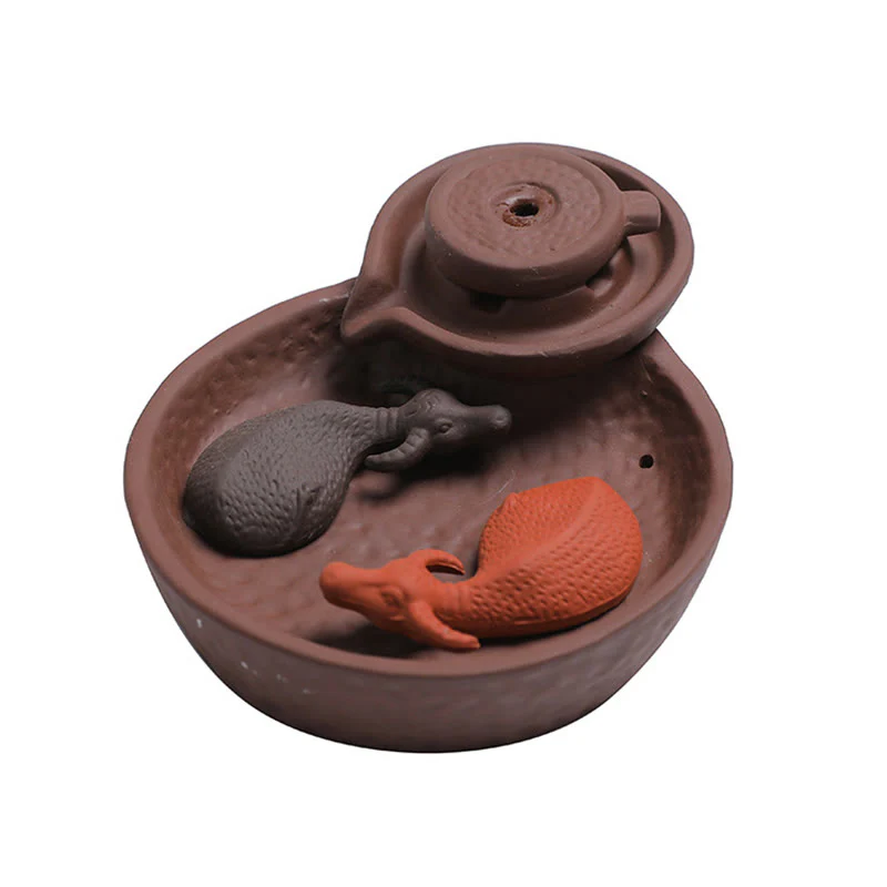 Buddha Stones Koi Fish Ox Purple Clay Ceramic Incense Stick Holder Healing Incense Burner Decoration