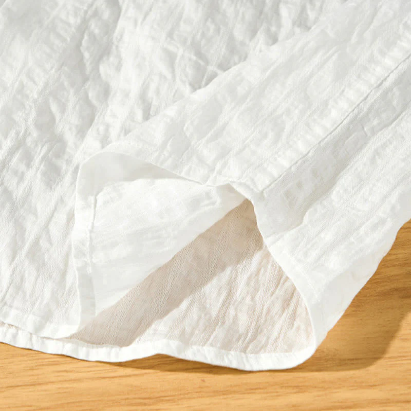 Buddha Stones Summer Solid Breathable Men's Buttons Short Sleeve Tencel Shirt