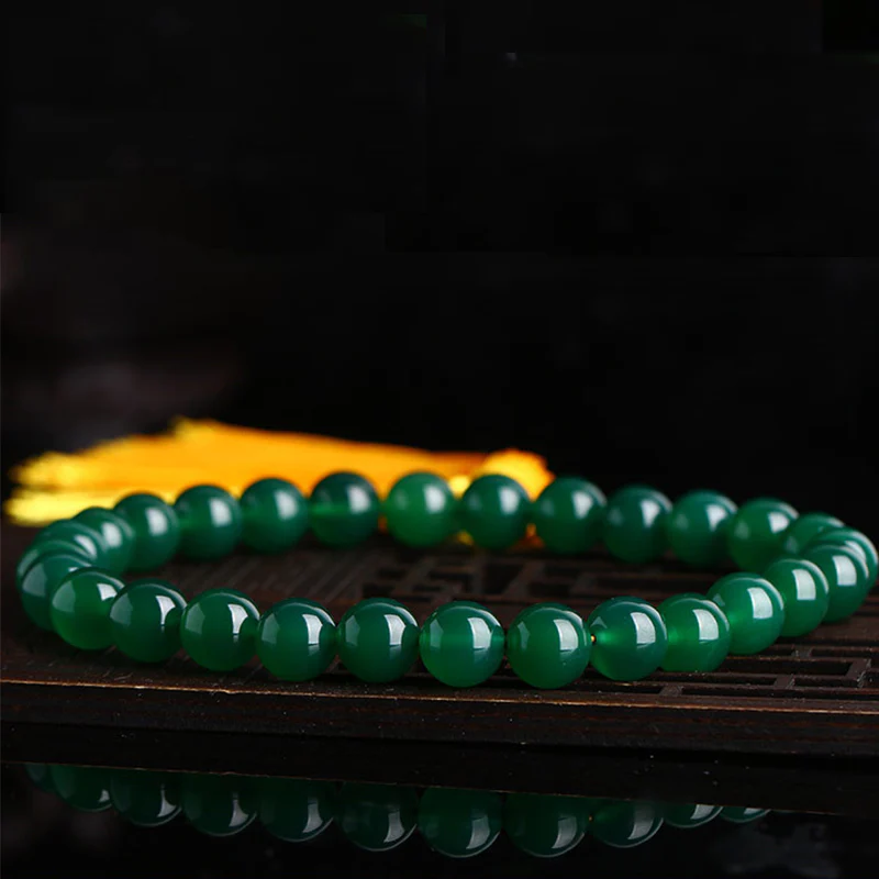 Buddha Stones Natural Green Agate Wrist Mala Power Tassels Pocket Mala Car Decoration