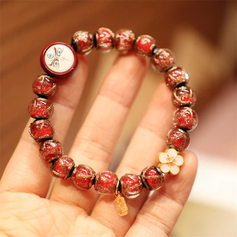 Buddha Stones Tibetan Gold Swallowing Beast Family Five God Of Wealth Thangka Fortune Bead Bracelet