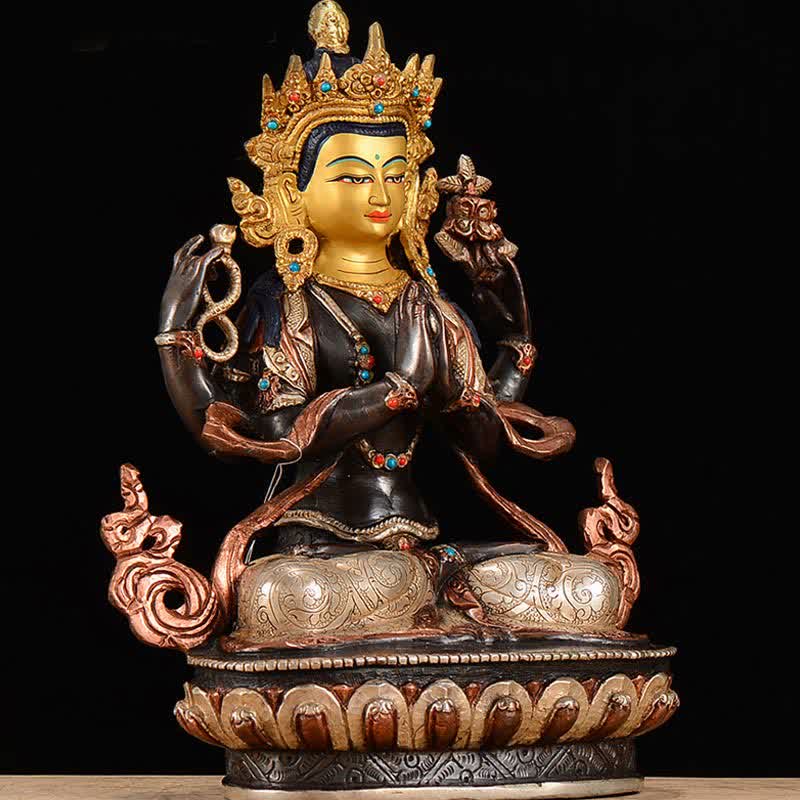 Buddha Stones Bodhisattva Chenrezig Four-armed Avalokitesvara Protection Copper Statue Decoration