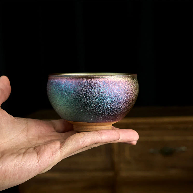 Buddha Stones Handmade Chinese Jianzhan Golden Lotus Flower Ceramic Teacup Kung Fu Tea Cup 150ml