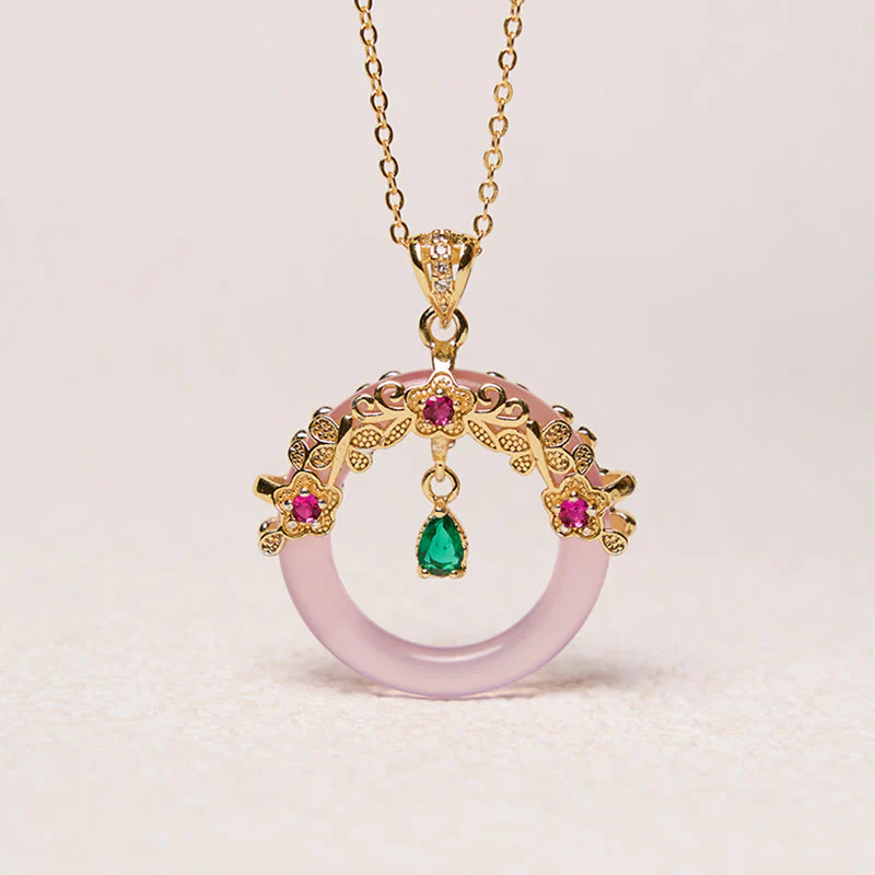 Buddha Stones Green Chalcedony Peace Buckle Design Strength Necklace Pendant