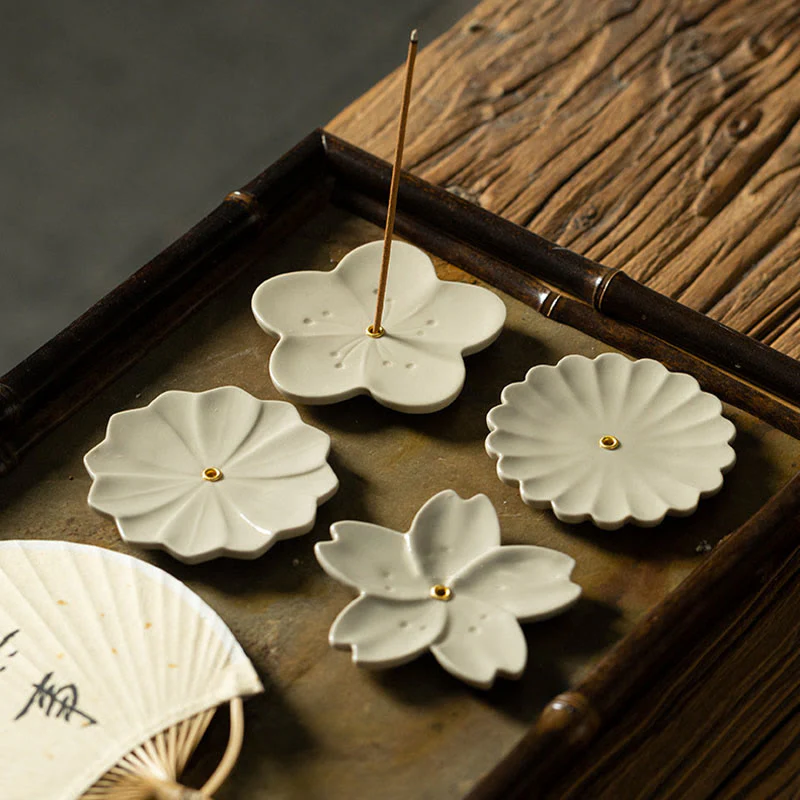 Buddha Stones Lotus Cherry Blossom Plum Blossom Chrysanthemum Healing Ceramic Incense Burner Decoration