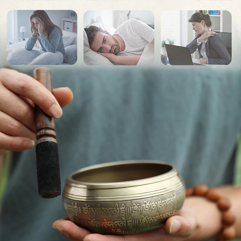 Buddha Stones Tibetan Sound Bowl Handcrafted for Focus and Meditation Peaceful Happiness Singing Bowl Set