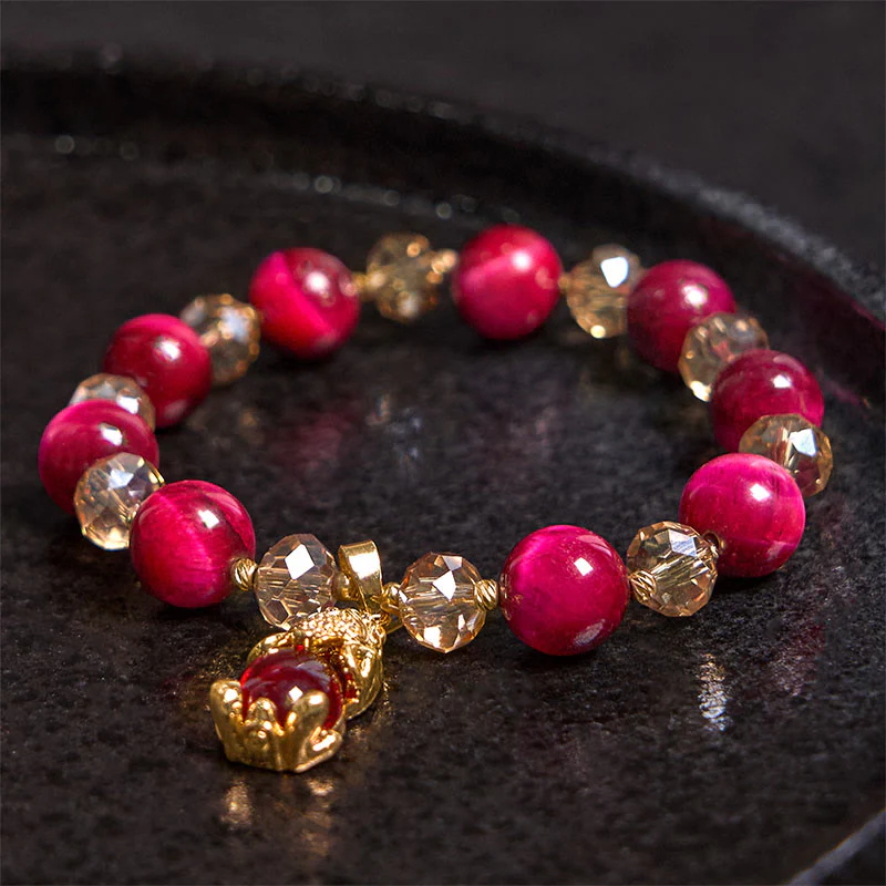 Buddha Stones Red Tiger Eye PiXiu Fox Protection Self Confidence Bracelet