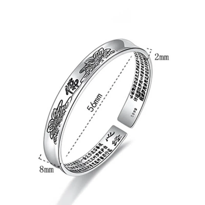 Buddha Stones Heart Sutra Mantra Lotus Peace Copper Cuff Bracelet Bangle