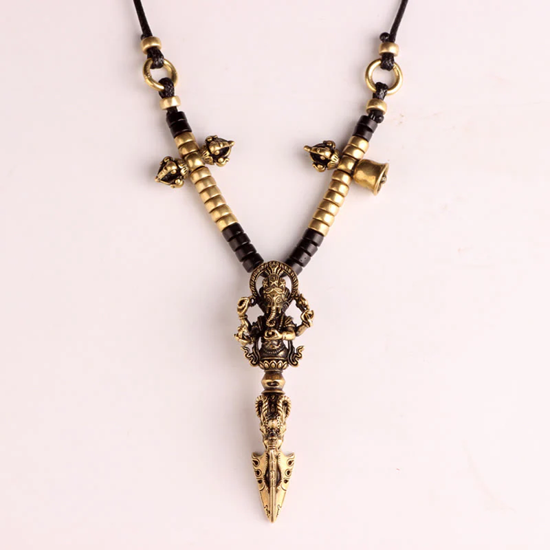 Buddha Stones Tibetan Ganesh Ganpati Elephant God of Wealth Dorje Vajra Spiritual Power Necklace Pendant