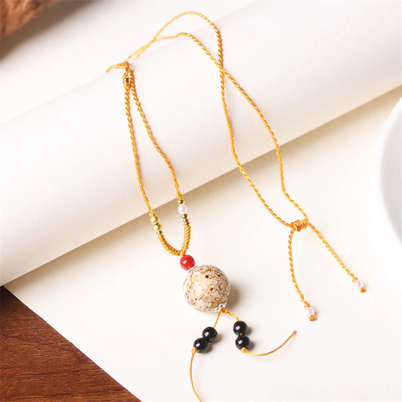 Buddha Stones Ebony Wood Venus Aurora Bead Lacquer Craft Peace Necklace Pendant