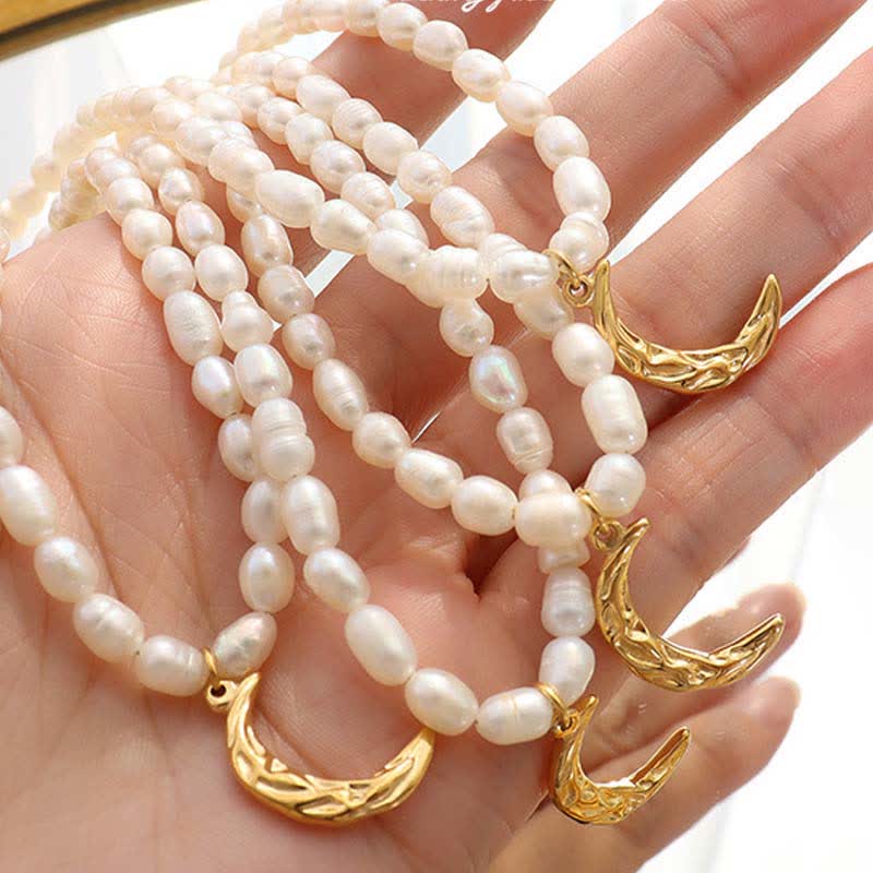 Buddha Stones Pearl Crescent Moon Calm Necklace Pendant