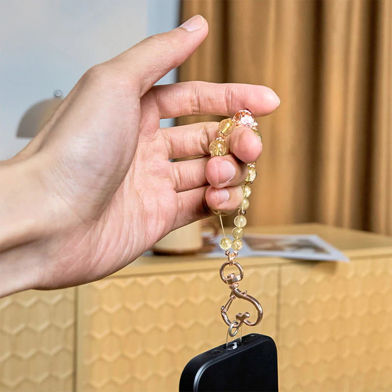 Buddha Stones Golden Rutilated Quartz Wealth Key Chain Hanging Decoration