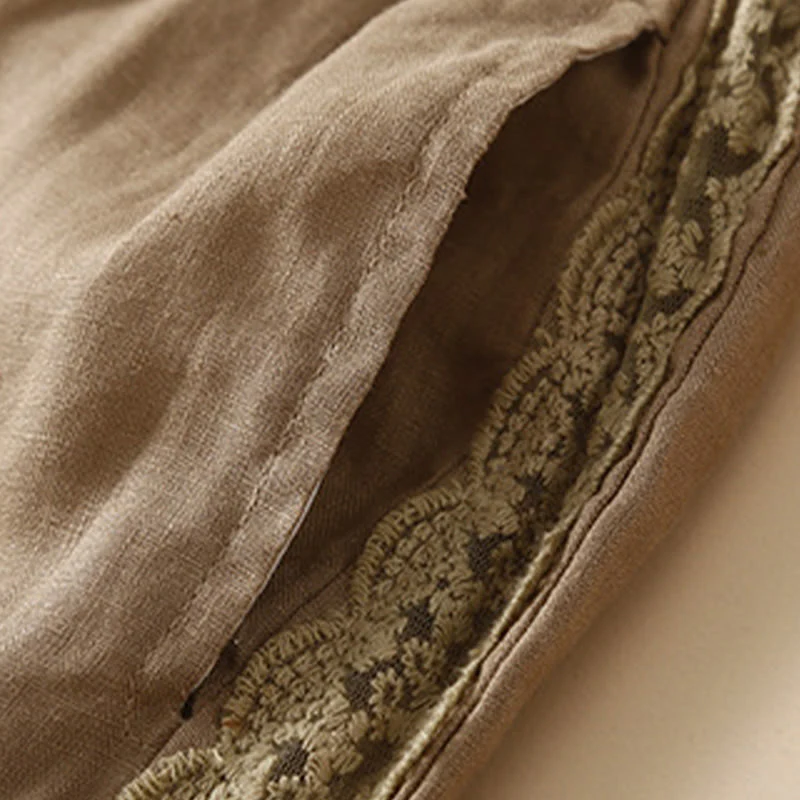 Buddha Stones Plain Lace Women's Harem Cotton Linen Pants With Pockets