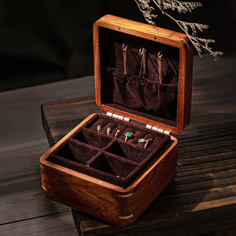 Buddha Stones Antique Flower Leaf Handmade Rosewood Jewelry Storage Box Wooden Gift Organizer Box