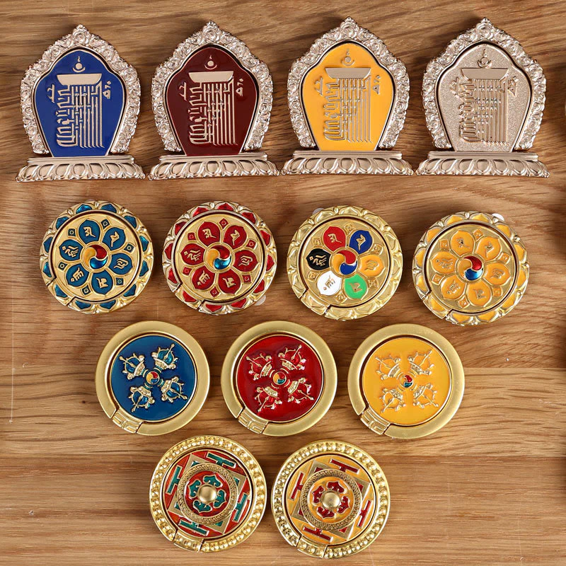 Buddha Stones Tibetan Om Mani Padme Hum Peace Phone Ring Bracket Universal Phone Holder Decorations