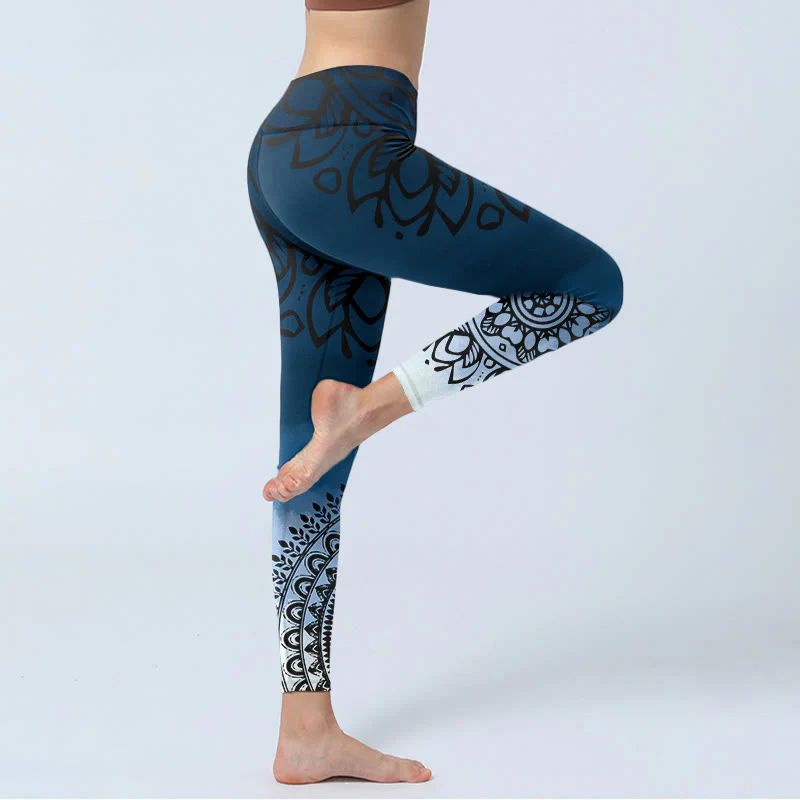 Buddha Stones Circular Mandala Flower Print Gym Leggings Women's Yoga Pants