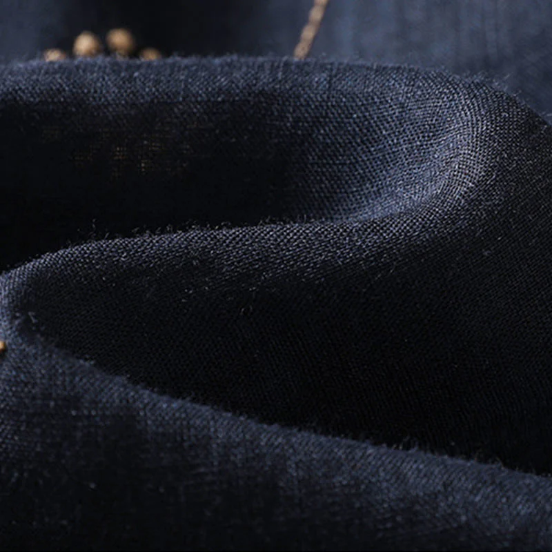 Buddha Stones MidnightBlue Commute Casual Dandelion Pattern Women's Wide Leg Cotton Linen Pants