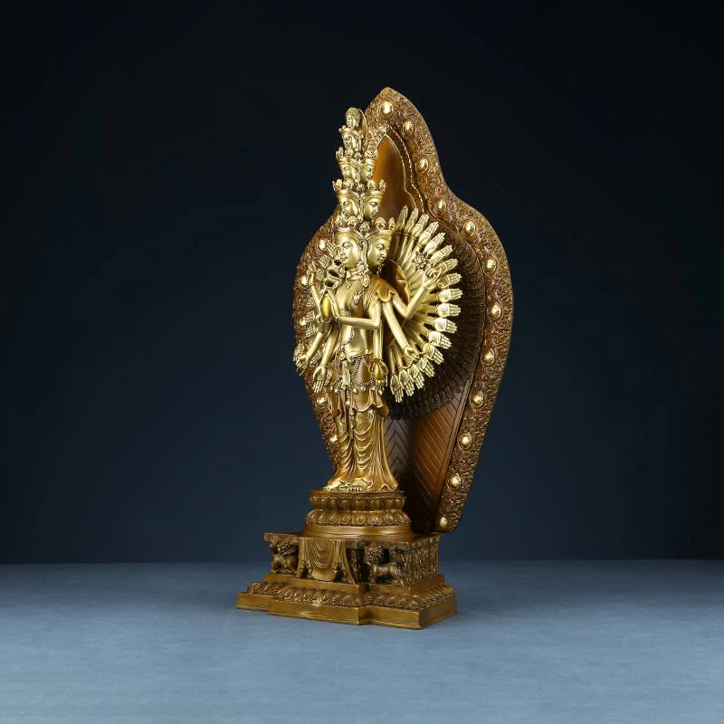 Buddha Stones Handmade Thousand-armed Avalokitesvara Kwan Yin Wealth Brass Copper Statue Decoration
