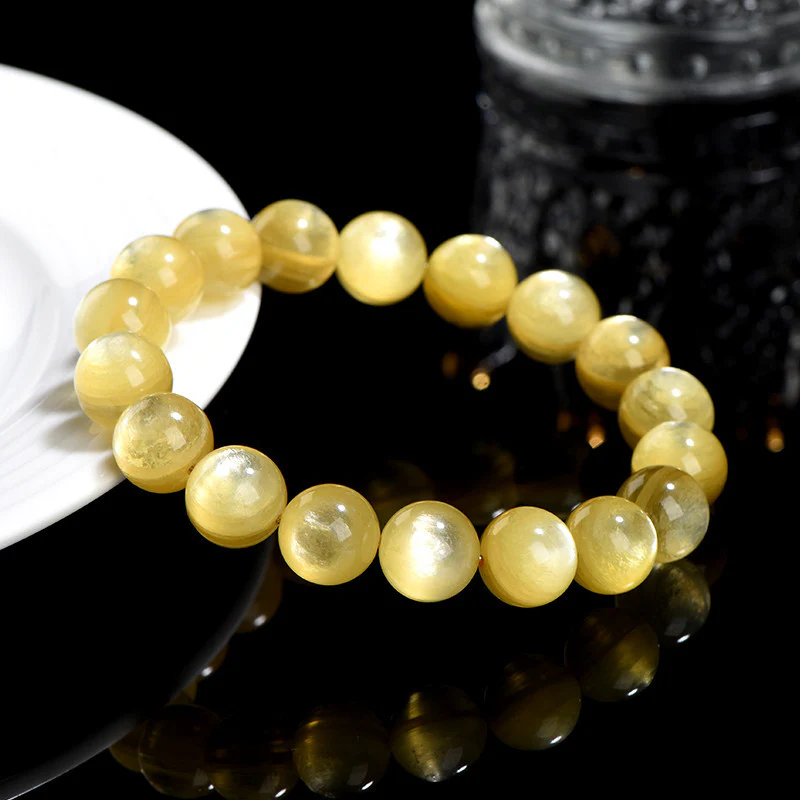 Buddha Stones Natural Golden Lepidolite Protection Prosperity Bracelet