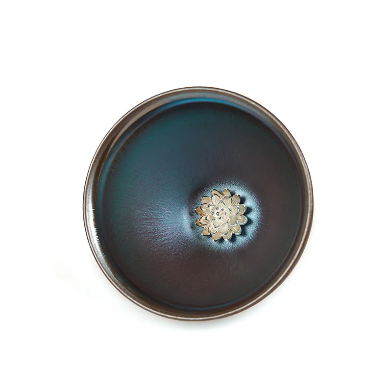 Buddha Stones Handmade Chinese Jianzhan Lotus Flower Blue Purple Ceramic Teacup Kung Fu Tea Cup 150ml