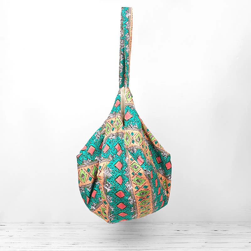 Buddha Stones Colored Stripes Pattern Cotton Shoulder Bag