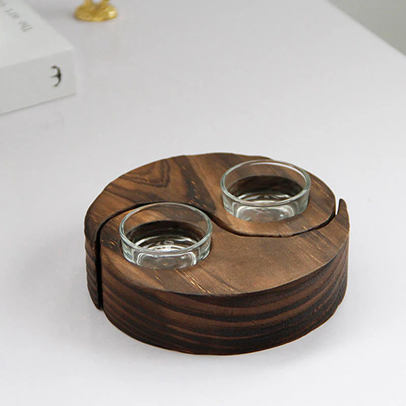 Buddha Stones Yin Yang Wood Candle Holder Meditation Rituals Use Items