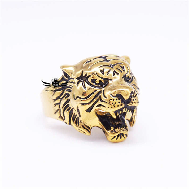 Buddha Stones Men's Animal Tiger Head Titanium Steel Balance Calm Punk Rock Biker Ring