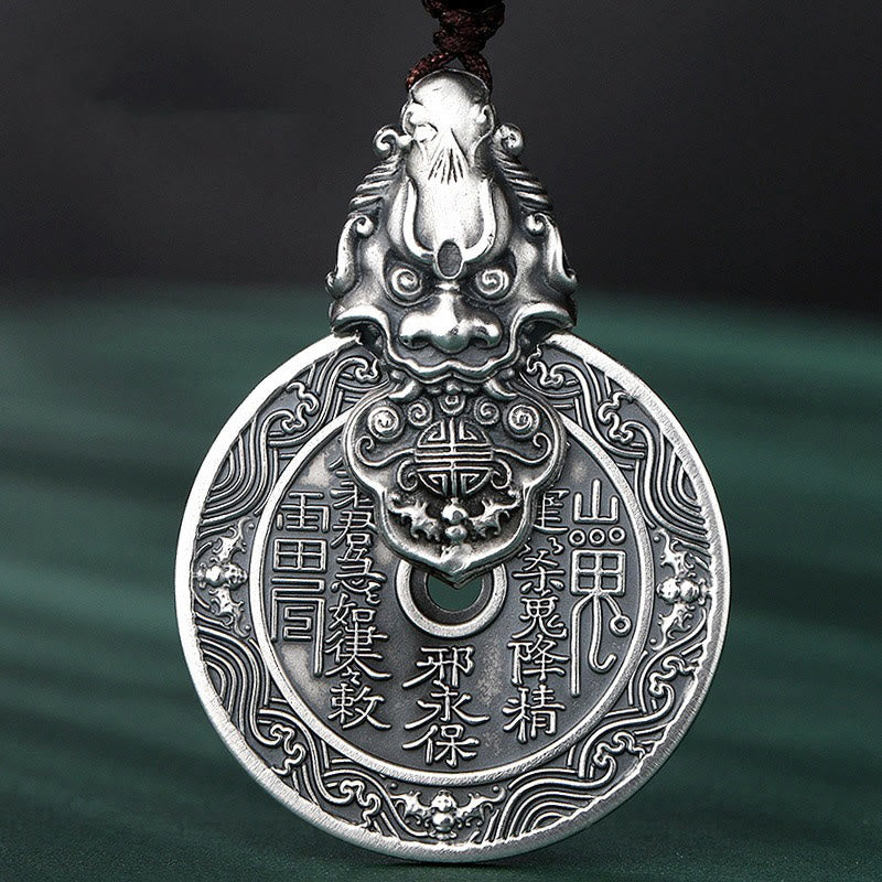 Buddha Stones Mountain Ghosts Spend Money Bagua Design Copper Pixiu Harmony Necklace Pendant