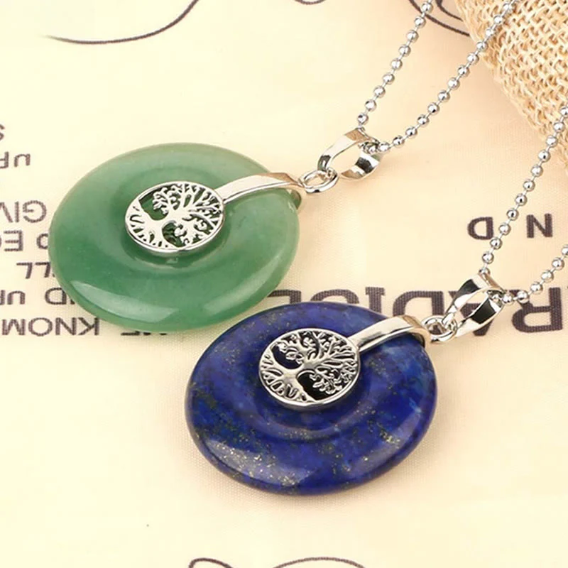 Buddha Stones Various Crystal Rose Quartz Green Aventurine Amethyst The Tree of Life Kindness Necklace Pendant