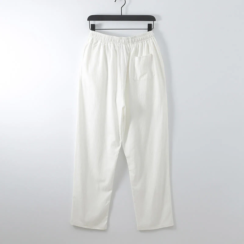 Buddha Stones 2Pcs Summer V-Neck Cotton Shirt Pants With Pockets Men's Meditation Cloth Set