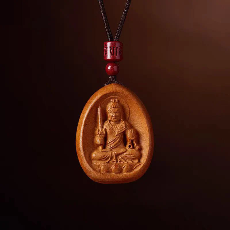 Buddha Stones Peach Wood Cinnabar Om Mani Padme Hum Chinese Zodiac Black String Necklace Pendants