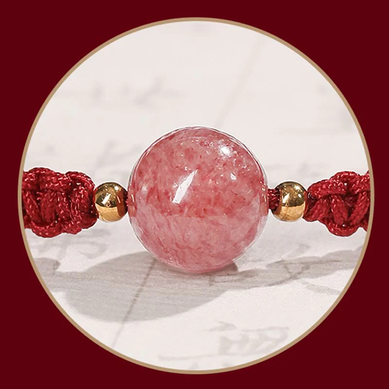 Buddha Stones Natural Strawberry Quartz Crystal Love Red String Weave Bracelet Anklet (Extra 30% Off | USE CODE: FS30)