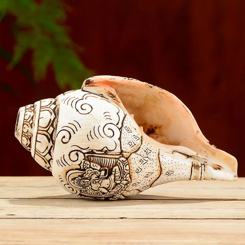 Buddha Stones Tibetan Handmade Engraved Shankha Buddha Avalokitesvara Conch Shell Wealth Decoration