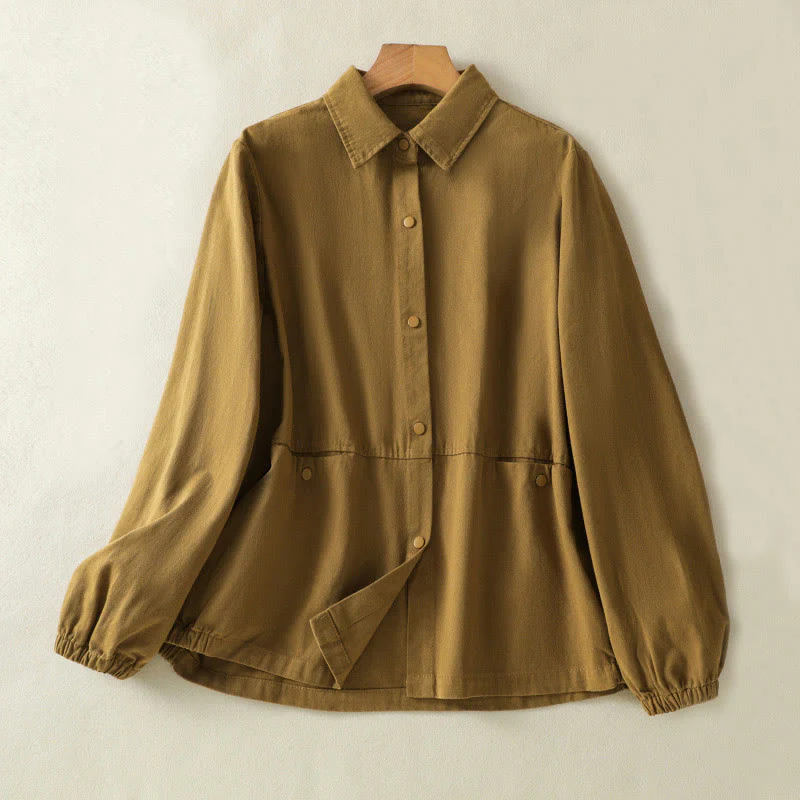 Buddha Stones Plain Button Design Stand Collar Women's Cotton Jacket