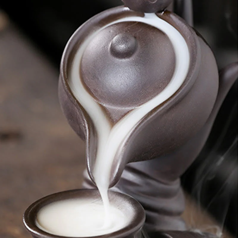 Buddha Stones Buddha Hand Holding Teapot Cup Ceramic Backflow Smoke Fountain Healing Incense Burner Decoration