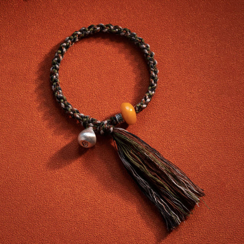 Buddha Stones 990 Sterling Silver Tibetan Handmade Amber Steelyard Weight Wish Protection Bracelet