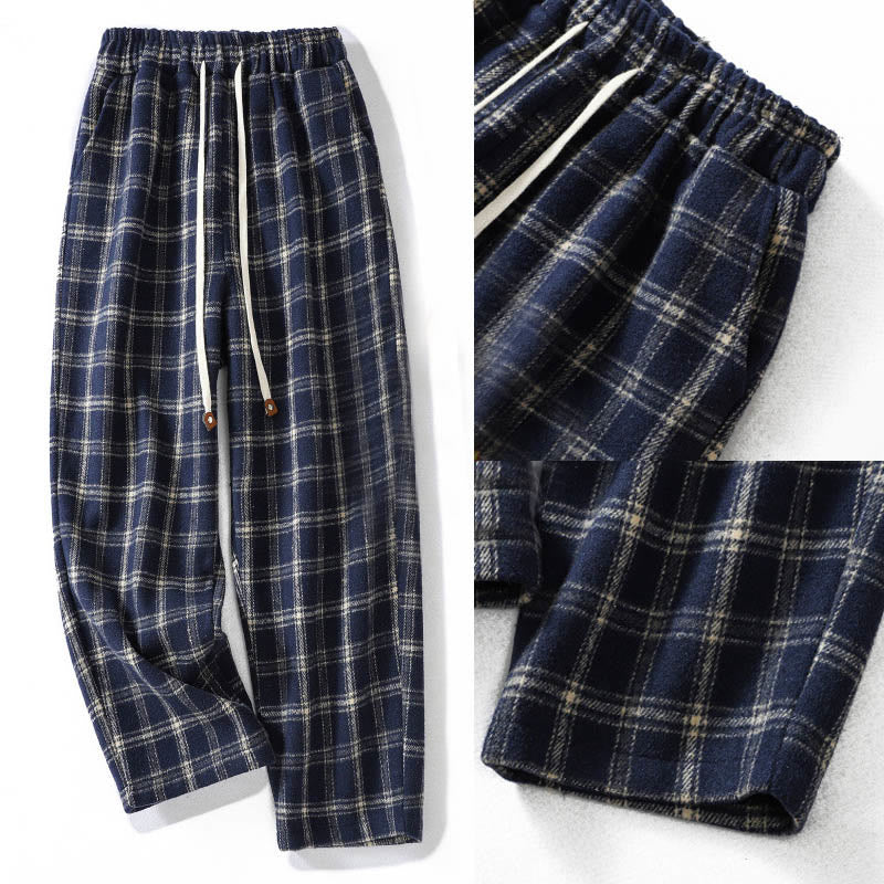 Buddha Stones Retro Plaid Pattern Women's Fleece-Lined Harem Cotton Pants With Pockets