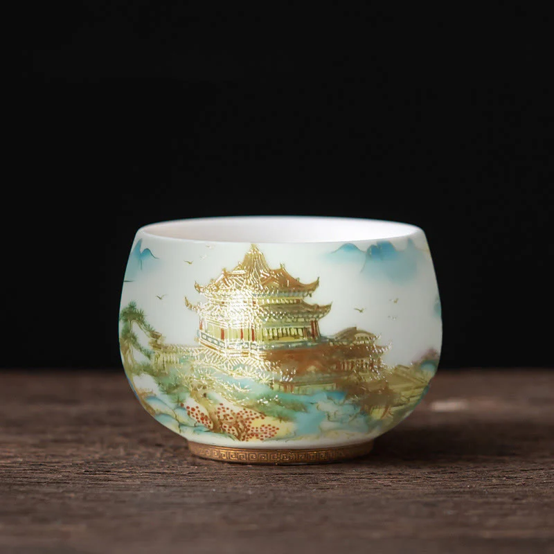 Buddha Stones Phoenix Dragon Lotus Deer Ancient Building Koi Fish Ceramic Teacup Kung Fu Tea Cups