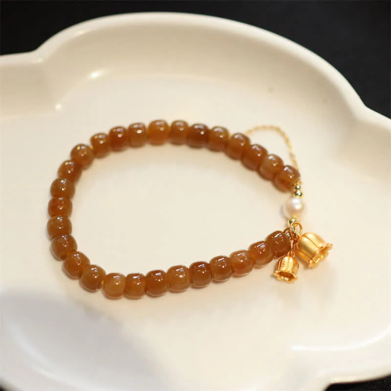 Buddha Stones 925 Sterling Silver Natural Hetian Jade Lily Of The Valley Charm Bracelet