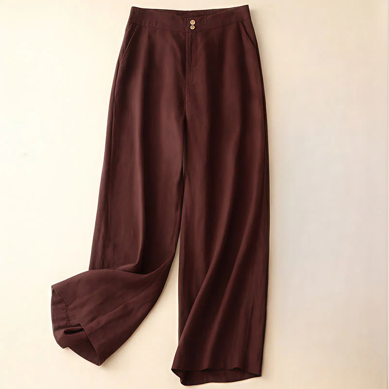 Buddha Stones Summer Casual Simple Design Linen Women's Wide Leg Pants With Zipper Pockets