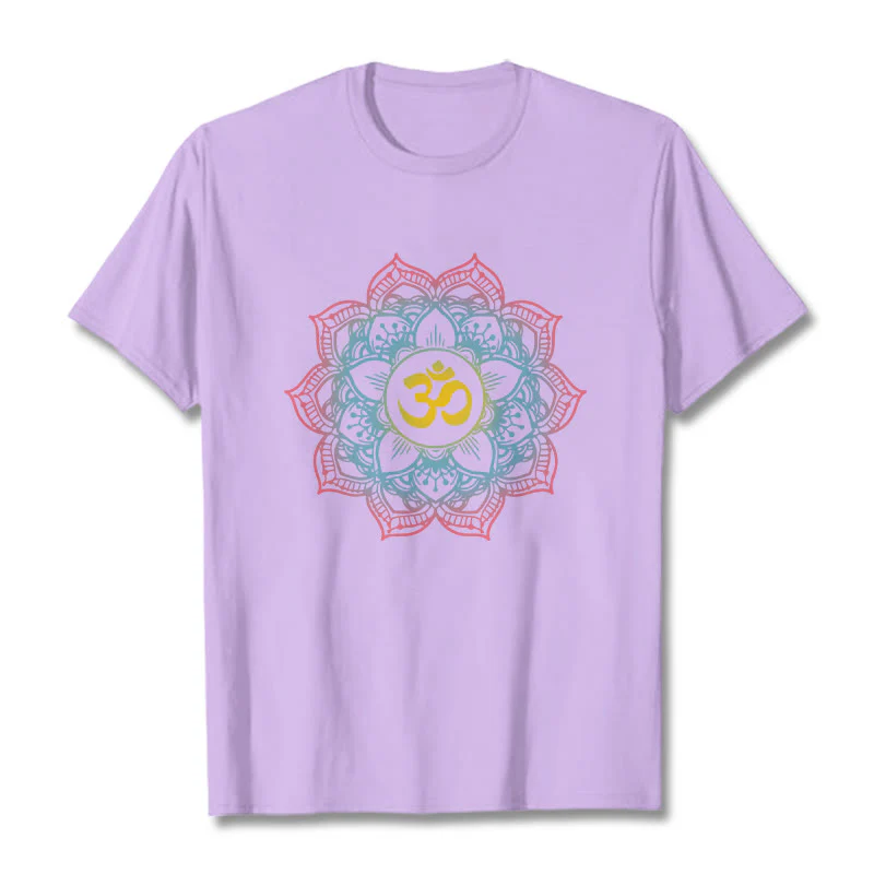 Buddha Stones Lotus-shaped Mandala OM Symbol Design Tee T-shirt