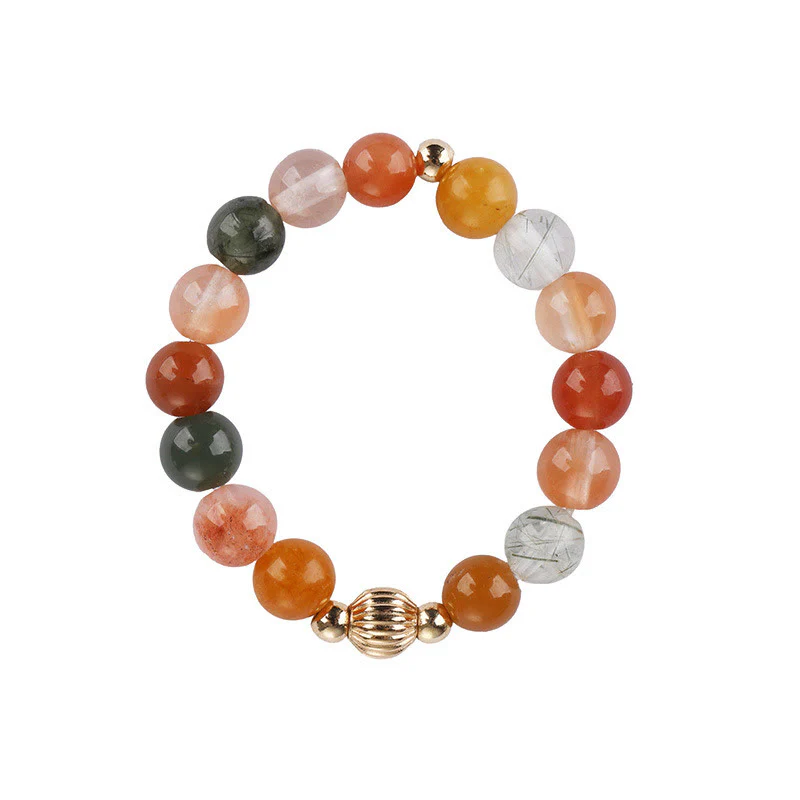 Buddha Stones 14k Gold Plated Copper Fu Lu Shou Crystal Peach Moonstone Happiness Wealth Ring