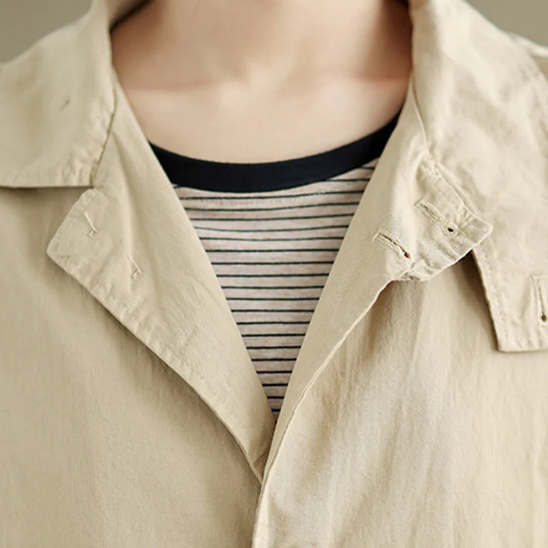 Buddha Stones Spring Plain Buttons Design Long Sleeve Women's Cotton Linen Jacket With Pockets