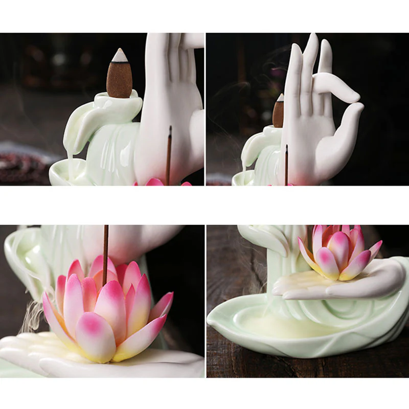 Buddha StonesTibetan Lotus Blessing Incense Burner Decoration
