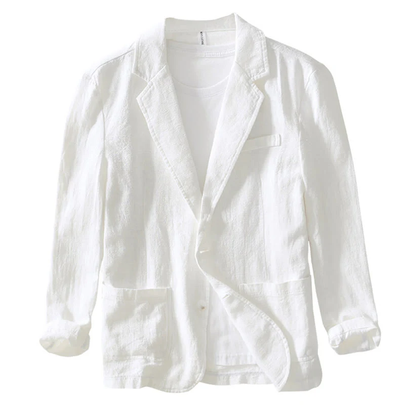 Buddha Stones Long Sleeve Button Placket Design Men's Cotton Linen Jacket Shirt With Pockets