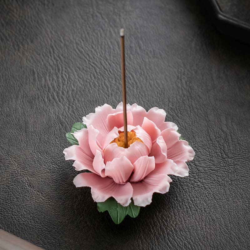 Buddha Stones Tibetan Lotus Blessing Ceramic Stick Incense Burner Decoration