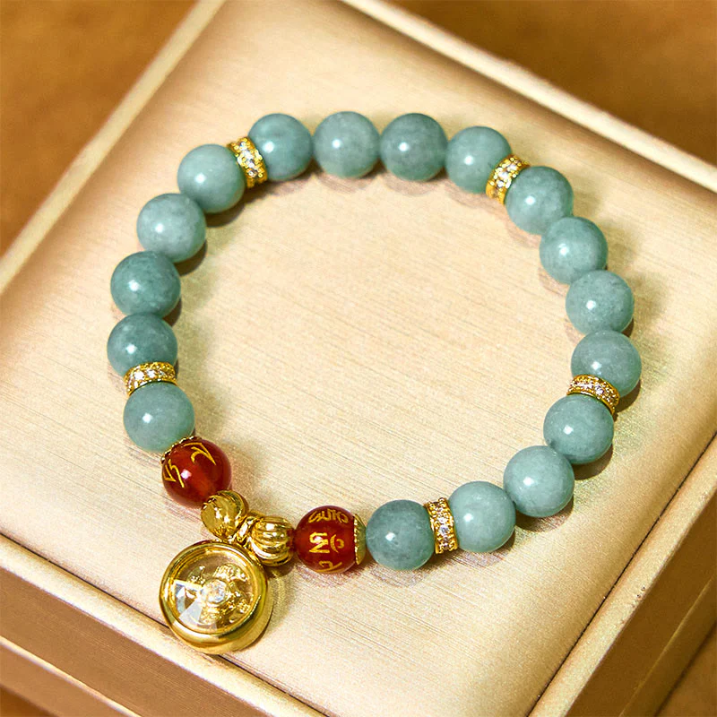 Buddha Stones Natural Green Jade Om Mani Padme Hum Cyclone Charm Luck Bracelet