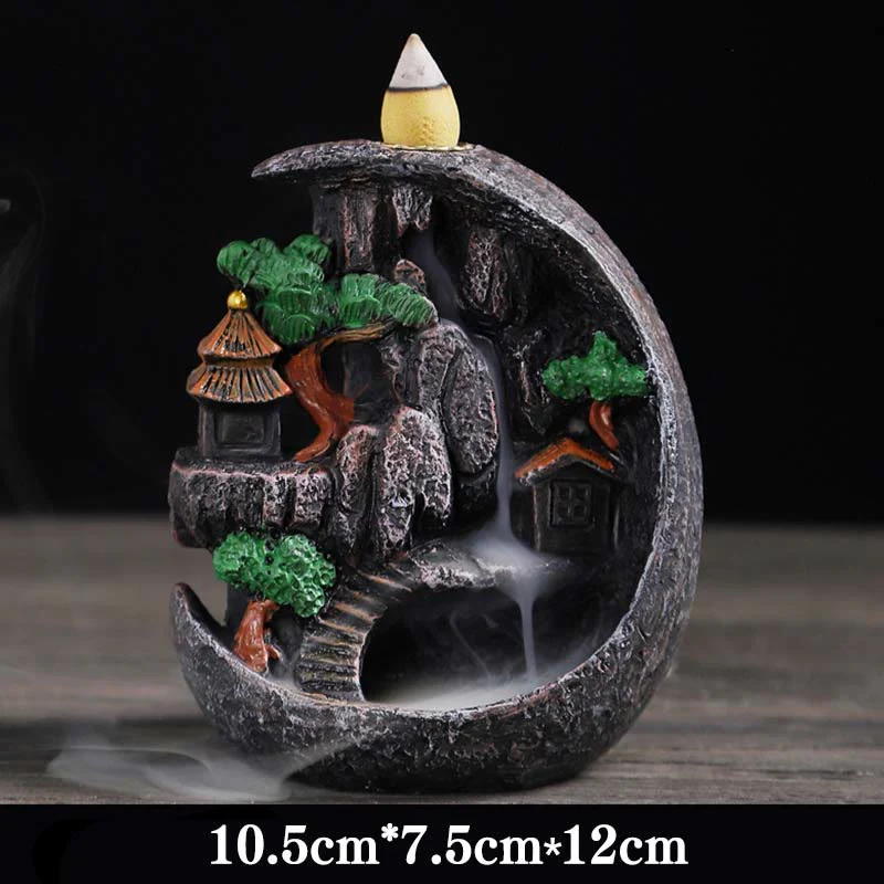 Buddha Stones Mountain Bridges Pattern Meditation Resin Backflow Incense Burner
