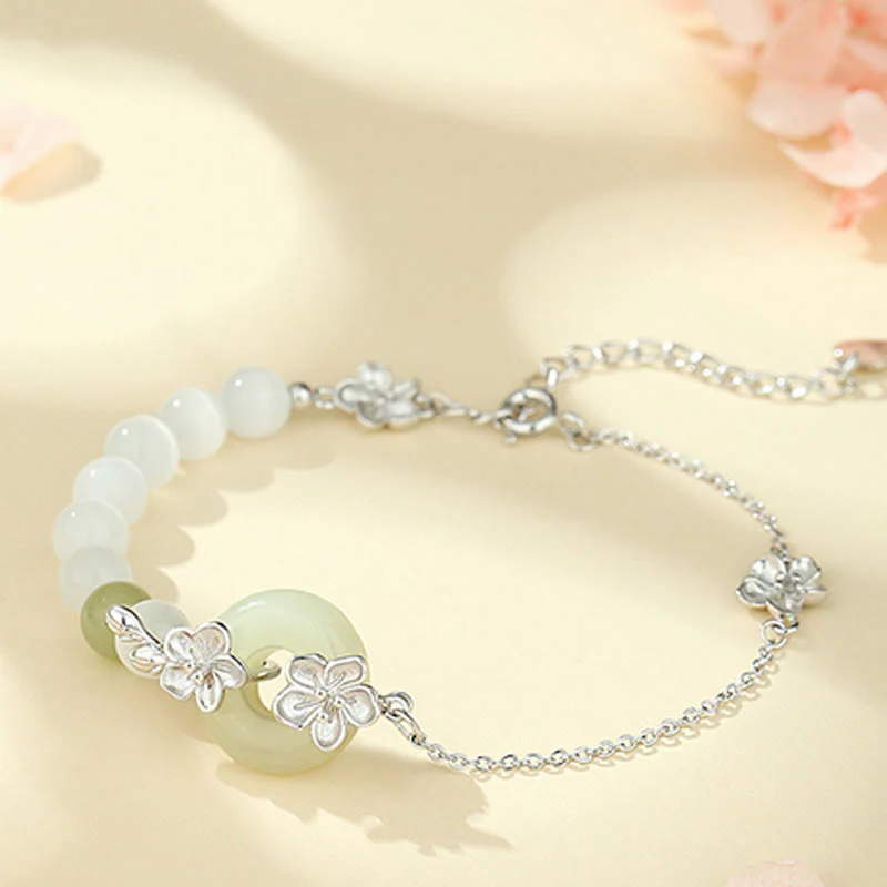 Buddha Stones Chrysoberyl Hetian Jade 999 Sterling Silver Love Bracelet