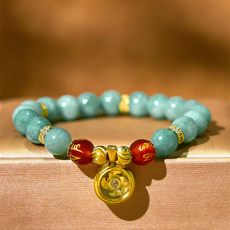 Buddha Stones Natural Green Jade Om Mani Padme Hum Cyclone Charm Luck Bracelet